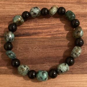 Handmade Green and Black Stone Beaded Bracelet